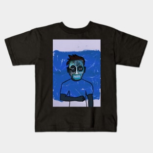 Expressionist Blue Male Character with Street Mask and Blue Eyes Kids T-Shirt